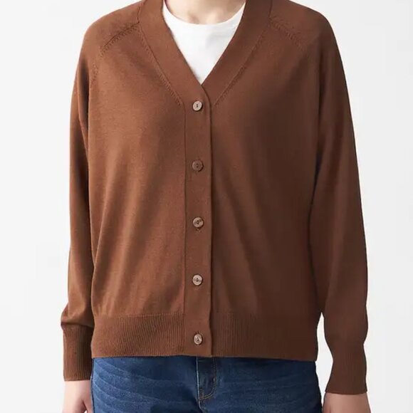 MUJI wide cardigan, Organic Cotton wool, Brick brown red, NWT, XS-S oversize - Picture 5 of 9